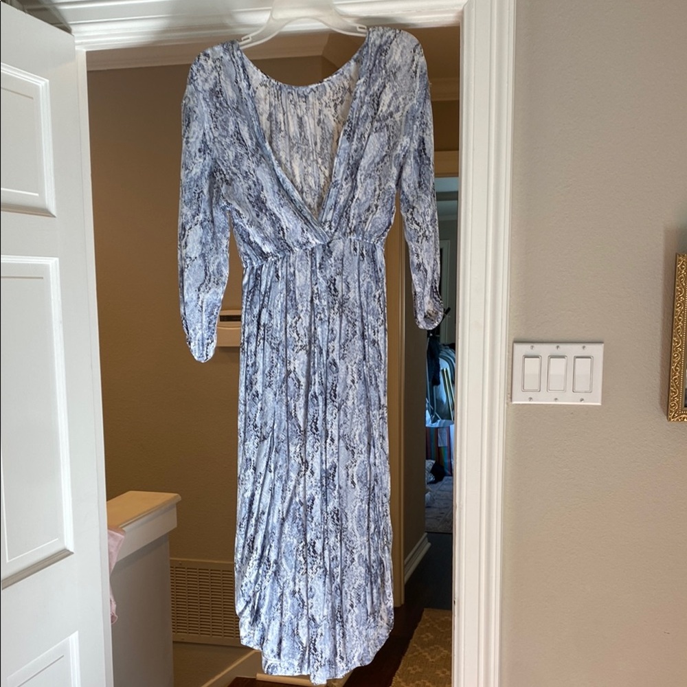 Blue and white snakeskin print dress